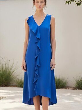 Banana Republic Cascade Ruffle Midi Dress Royal Blue Navy 6 NWT